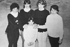 Lynn Woodman, Debbie Kelly, Melissa McKay, Tracey Reynolds and Megan Hamilton (pictured in the front) were among the Avon Figure Skating Club athletes eager to participate in the Valley Area Figure Skating Championships in 1986. A total of 13 clubs were competing.