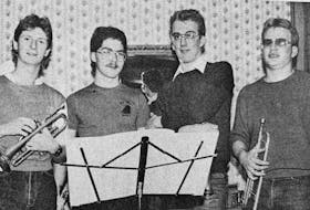 All but two members of the Brian Johnston ‘Alumni’ Big Band in 1986 were Windsor Regional High School alumni. Pictured here are, from left, Jeff Smith, Andrew Beazley, Andrew Latus and Mark Mumford. 