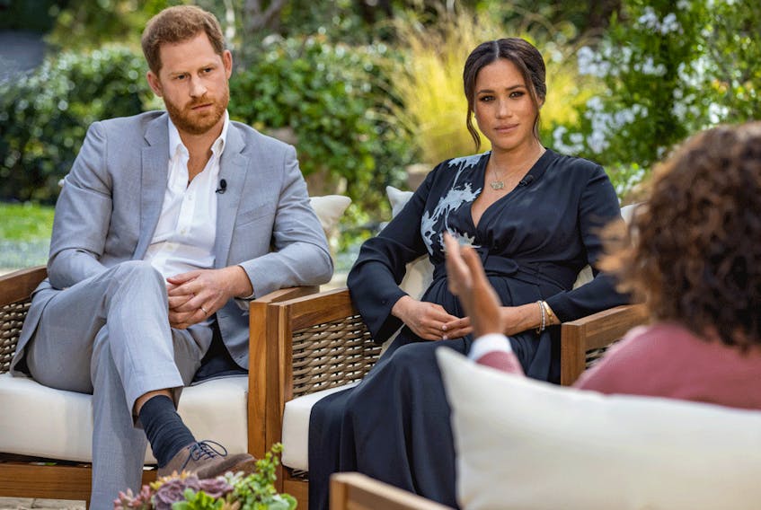  Prince Harry and Meghan, Duchess of Sussex, speak with Oprah Winfrey in an interview broadcast on March 7, 2021.