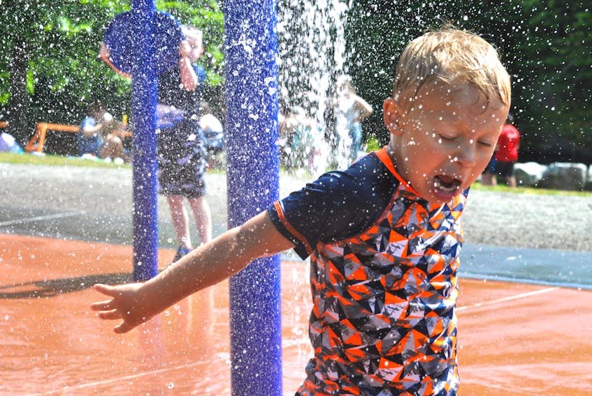 Four-year-old Grant Rowe had lots of fun at the splash pad at Margaret Bowater Park in Corner Brook on Wednesday. Grant and his family are from Glenwood and decided to take a staycation to the west coast. DIANE CROCKER/SALTWIRE NETWORK