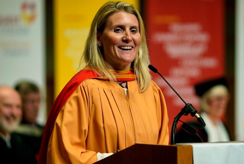 Canadian hockey player Hayley Wickenheiser received an honorary diploma from NorQuest College in Edmonton on May 24, 2018.