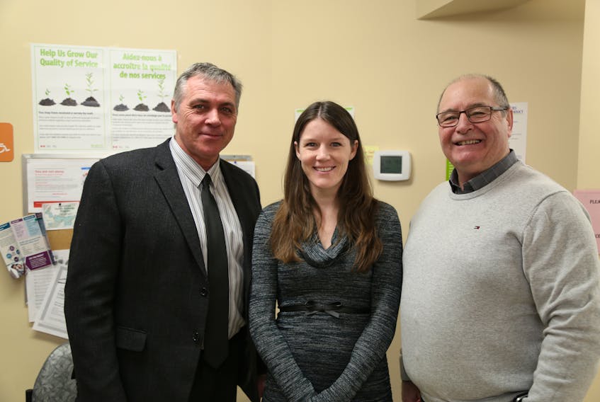 Minister of Health and Wellness Robert Mitchell, left, and MLA Allen Roach were on hand to welcome family physician Dr. Penny Thomas as she started in her full-time role this week at the Montague Health Centre.
