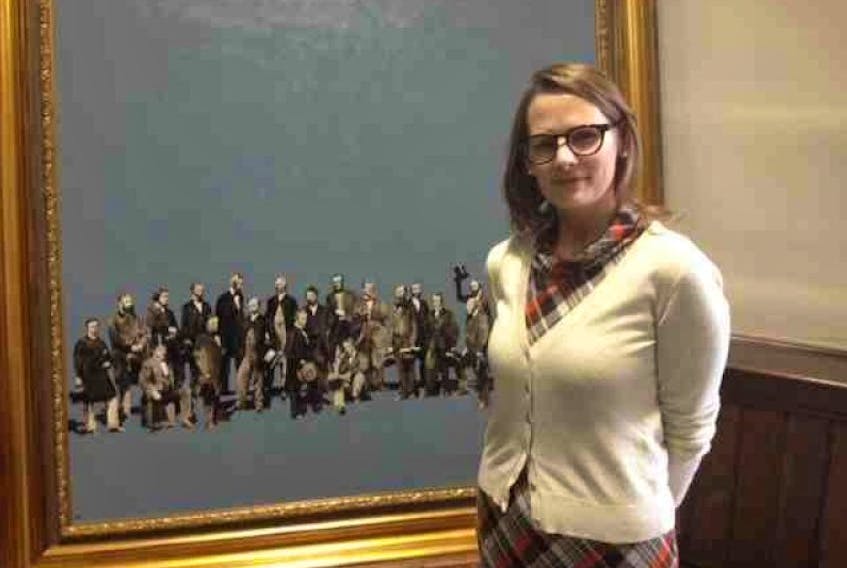 Heather Millar's painting of the Fathers of Confederation was unveiled at Charlottetown City Hall today. The painting will hang on the second floor of the building.