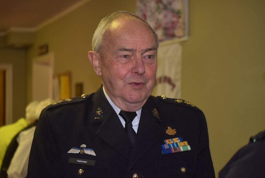 Retired Gen. Willem Hekman spoke at the Lyons Brook Hall on Saturday afternoon. He served 35 years with military in The Netherlands before moving to Canada in 2010.