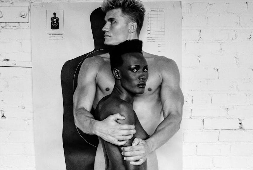 A detail from a 1985 photo of Grace Jones and boyfriend Dolph Lundgren.