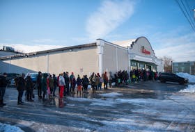 Grocery stores throughout the St. John's metro area had lengthy lineups on Jan. 21, 2020, the first day they were permitted to reopen following the massive snowstorm. This was the scene outside the Colemans store on Merrymeeting Road. — Contributed