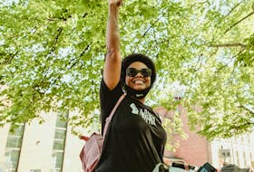 Tamara Steele leads the Black Lives Matter march in Charlottetown on June 5, 2020. Contributed