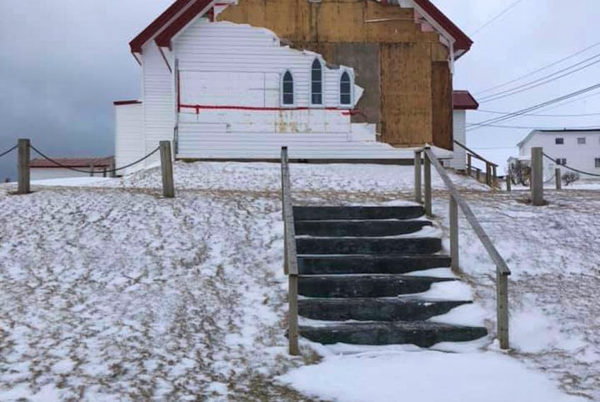 High winds early Friday, Jan. 17 removed siding from St. Elizabeth's Catholic Church in Lord's Cove. CONTRIBUTED BY PAT LUNDRIGAN 