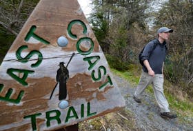 Hiker Ken Hopkins takes part in the East Coast Trail Association's Tely Hike Saturday morning.<br /><br /><br />