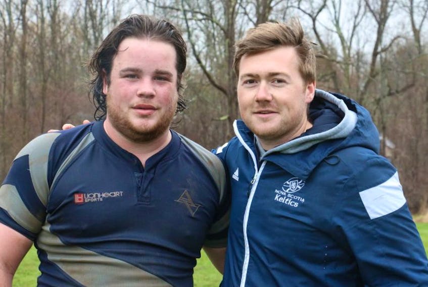 Nathan Lake, left, and Jack Hanratty, the provincial coach for Rugby Nova Scotia, are currently in Ireland for a rugby tournament – something Hanratty says will help the Under 19 Atlantic Rock on their quest for nationals later this year.