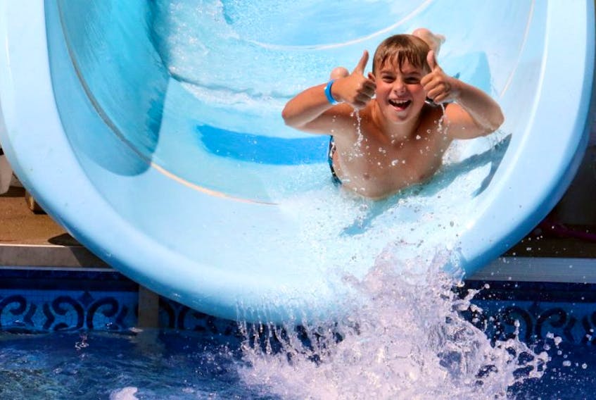 Caleb Marshall, of Truro, visits the Windsor Playland Safari once every summer as he thoroughly enjoys the waterslide.