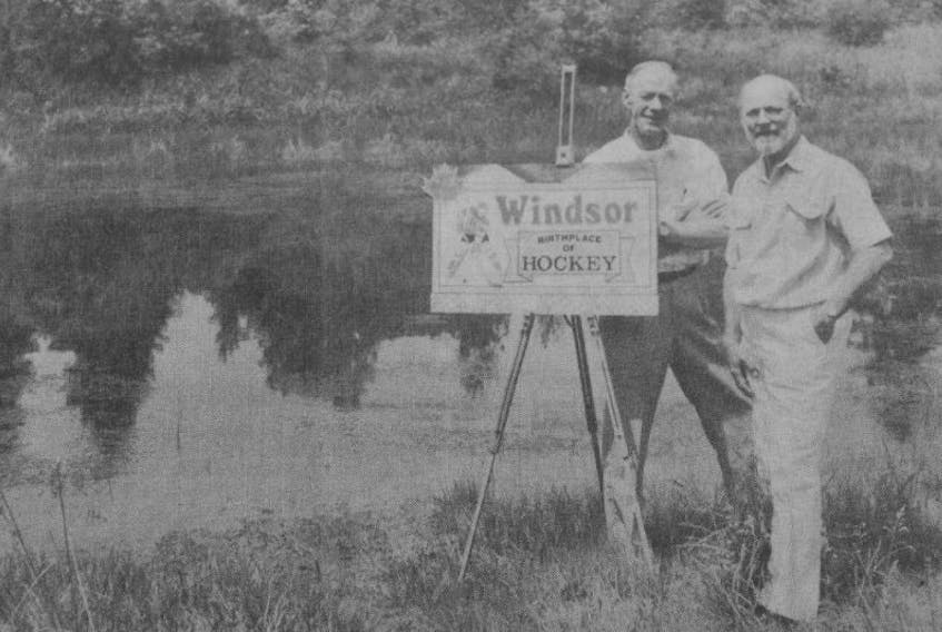 In 1992, local hockey buffs Howard Dill and Dr. Garth Vaughan were trying to promote Windsor as the birthplace of hockey and Windsor council was behind their efforts. The pair was photographed at Long Pond, which they believed was the site where hockey originated.