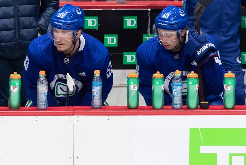Vancouver Canucks captain Bo Horvat, left, and defenceman Quinn Hughes both say their excited to begin post-season play in Edmonton after enduring a summer training camp at Rogers Arena in Vancouver.