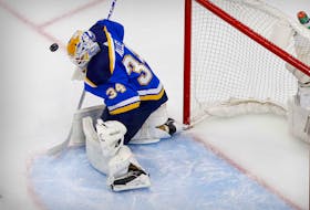 Jake Allen played 24 games with the St. Louis Blues this season, posting a 12-6-3 record with a 2.15 goals-against average, a .927 save percentage and two shutouts.