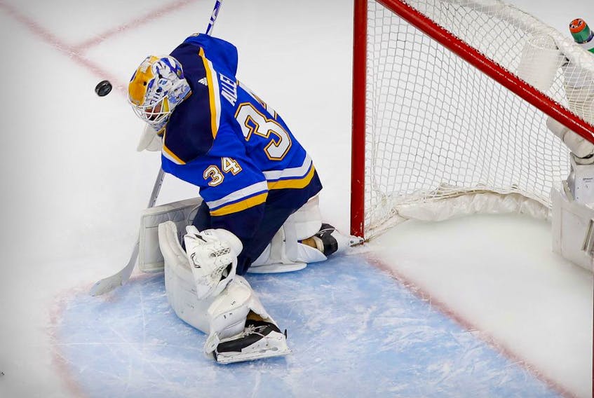 Jake Allen played 24 games with the St. Louis Blues this season, posting a 12-6-3 record with a 2.15 goals-against average, a .927 save percentage and two shutouts.