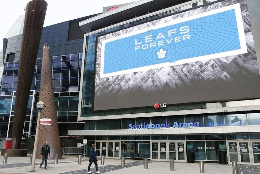 Scotiabank Arena is pictured March 12, 2020 after the cancellation of a game between the Nashville Predators and Toronto Maple Leafs. 