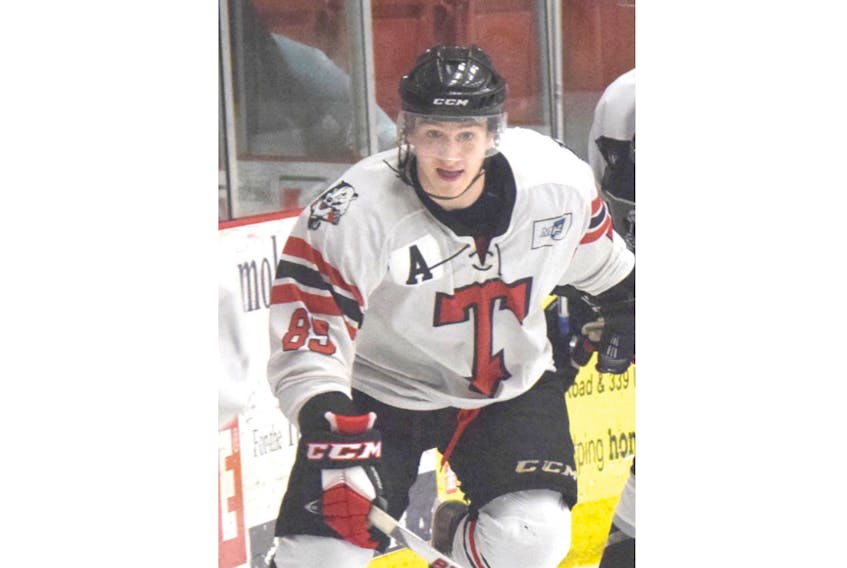 Dylan Burton, see here in action earlier this season, scored twice Saturday to help the Truro Bearcats defeat the Valley Wildcats 5-3 in Berwick.
FILE PHOTO