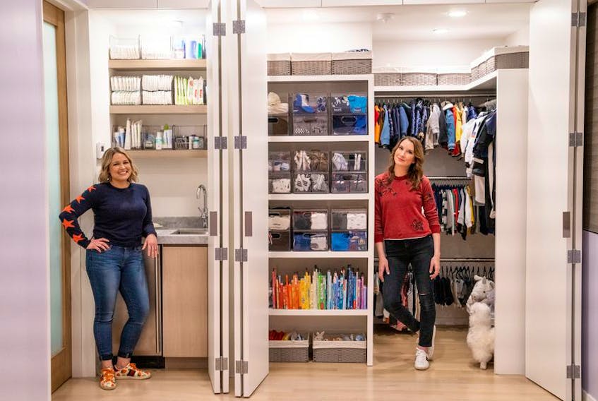 Joanna Teplin, left, and Clea Shearer in Get Organized with The Home Edit, here seen in an episode featuring Eva Longoria.