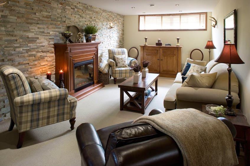 With this basement renovation, Colin and Justin's plan was to evoke the atmosphere of rocky Scottish hill and glens. 