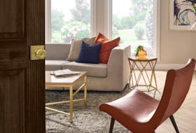 Warm decor colours and modern brushed-gold accents like door hardware will get homes on trend. Schlage Bowery knob with Collins trim, satin brass finish. 