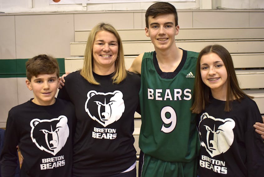 This week, the New Waterford Coal Bowl Classic committee is honouring Amanda (Wilcox) Chiasson and the late Robbie Chiasson by naming the high school basketball tournament divisions after Amanda and Robbie, both of whom have been high-level athletes and coaches over the years. Robbie died in an all-terrain vehicle accident on April 15, 2018, in New Waterford. From left the Chiasson family includes Justin Chiasson, Amanda Chiasson, Conor Chiasson and Catie Chiasson. Conor is a member of the Coal Bowl hosts, the Breton Education Centre Bears. JEREMY FRASER/CAPE BRETON POST