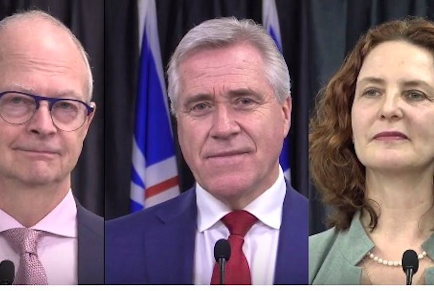 (Left to right) Tory Leader Ches Crosbie, Premier Dwight Ball, and NDP Leader Alison Coffin are working together on the COVID-19 pandemic response. 