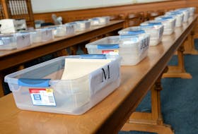 Courtroom No. 1 in the Newfoundland and Labrador Supreme Court building has been converted into a temporary registry where documents can be dropped off in lettered bins. Keith Gosse/The Telegram