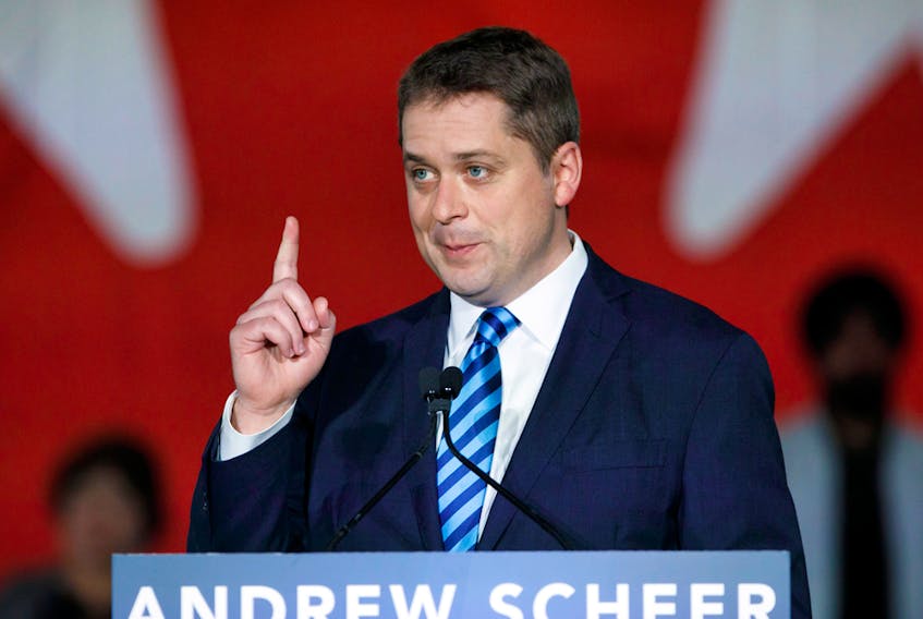 Conservative Party Leader Andrew Scheer speaks at a campaign rally  in London, Ont. on Sept. 24, 2019.