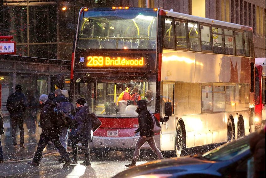 Commuters board OC Transpo's #269, the same type of bus and the same route in Friday's crash, as it makes it's way westward down Albert Street near Metcalfe Tuesday, Jan. 19, 2019.