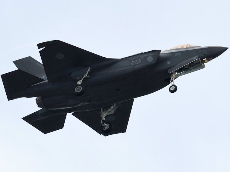 This file photo taken on October 14, 2018 shows an F-35 fighter aircraft of the Japan Air Self-Defense Force taking part in a military review at the Ground Self-Defence Force's Asaka training ground in Asaka, Saitama prefecture.