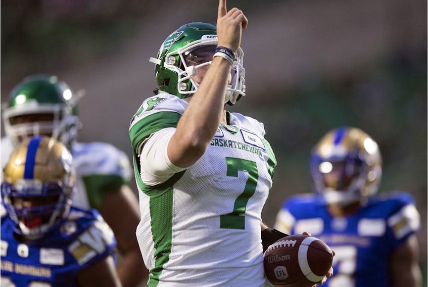  Saskatchewan Roughriders quarterback Cody Fajardo rushed for a touchdown in each of the team’s first three games of 2019.