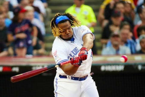  Vladimir Guerrero Jr. of the Blue Jays competes in the T-Mobile Home Run Derby at Progressive Field in Cleveland on Monday, July 8, 2019.