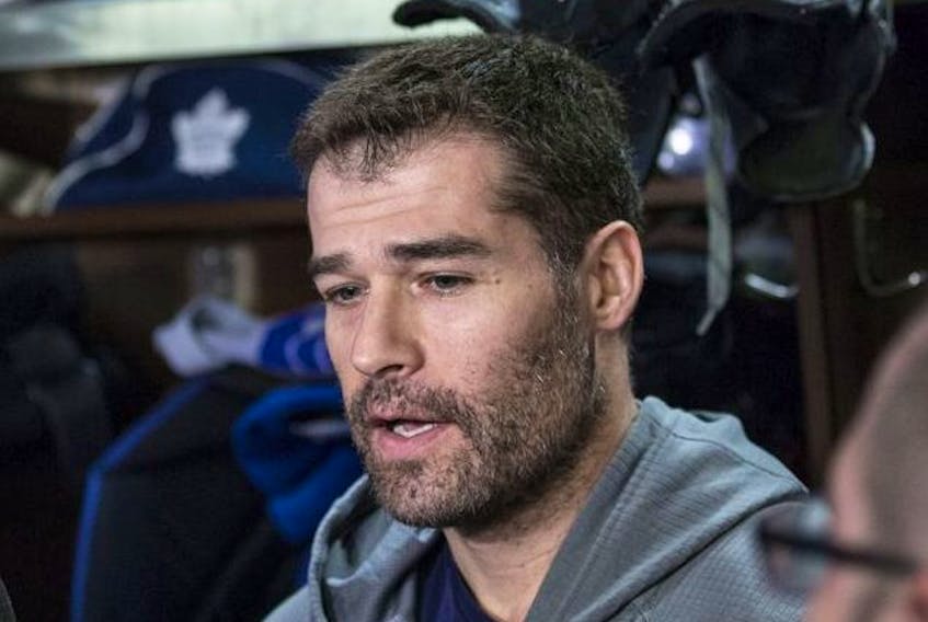 Toronto Maple Leaf Patrick Marleau scrums at the team's year-end availability in Toronto on April 25, 2019. Craig Robertson/Toronto Sun 