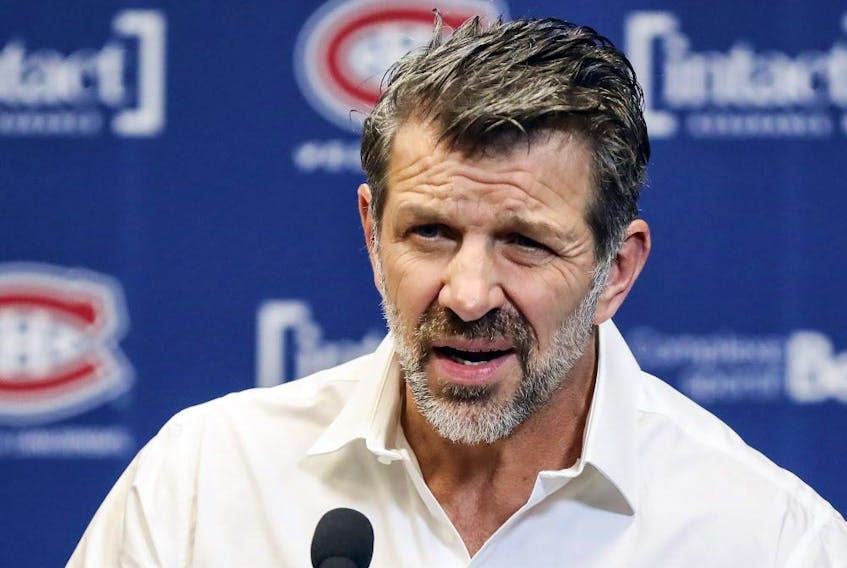 Canadiens general manager Marc Bergevin meets the media at the Bell Sports Complex in Brossard on April 9, 2019, after his team missed the NHL playoffs for the second straight season.
