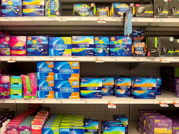 Tampons on a shelf at Orleans drug store.  (NB&gt; They did ask me to stop shooting - Shoppers policy-  but didn't make me leave) (Julie Oliver / Ottawa Citizen)