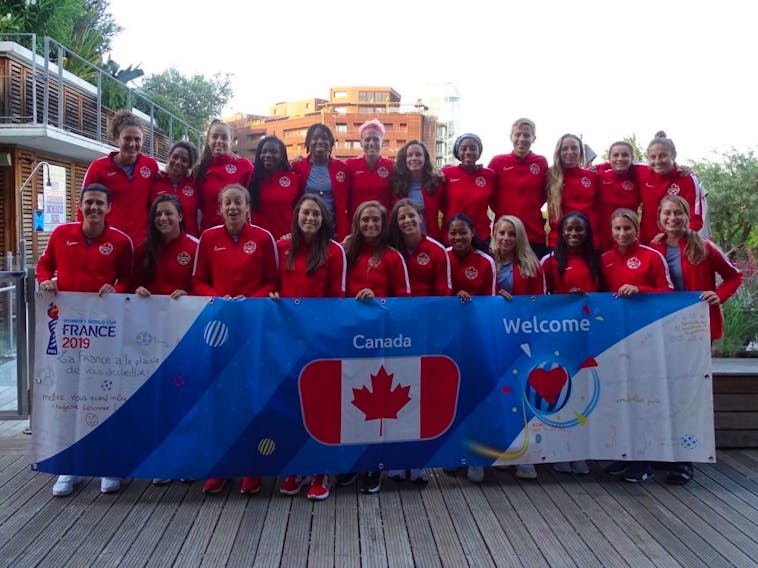  Canada’s women’s national soccer team pose for a photo after arriving in Montpellier, France on Tuesday June 4, 2019 for the opening match of the 2019 FIFA Women’s World Cup. Canada opens against Cameroon on June 10. Photo credit, LOC France 2019.