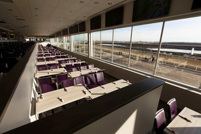 The main viewing area is seen as the grand opening of the Century Mile Racetrack and Casino on April 1, 2019.