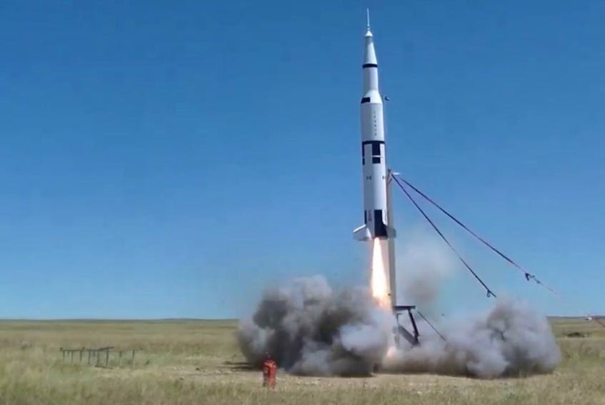 A group of Calgarians launched a homemade rocket ship in southern Alberta to commemorate the 50th anniversary of the Apollo 11 moon landing. The rocket was a 1:20 scale model of the Saturn V.