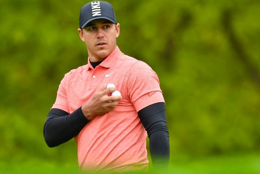 Brooks Koepka of the United States looks on during a practice round prior to the 2019 PGA Championship at the Bethpage Black course on May 14, 2019 in Bethpage, New York.