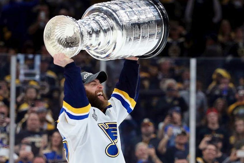 Alex Pietrangelo #27 of the St. Louis Blues celebrates with the Stanley Cup after defeating the Boston Bruins in Game Seven to win the 2019 NHL Stanley Cup Final at TD Garden on June 12, 2019 in Boston, Massachusetts.