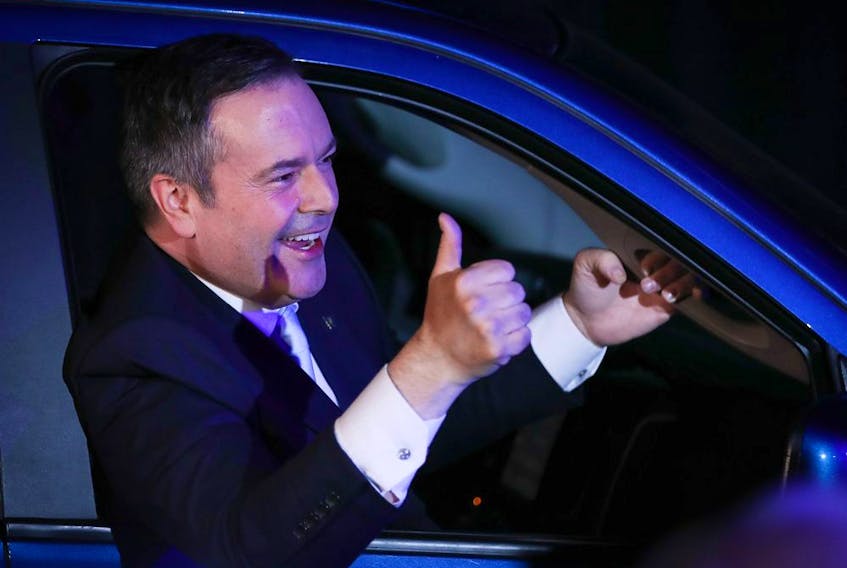 Jason Kenney arrives at Big Four Roadhouse on the Stampede grounds in Calgary on Tuesday, April 16, 2019. 