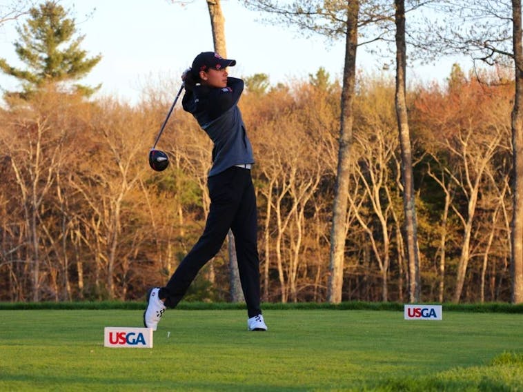 Céleste Dao tees off at U.S. Women's Open qualifier at TPC Boston earlier this week.