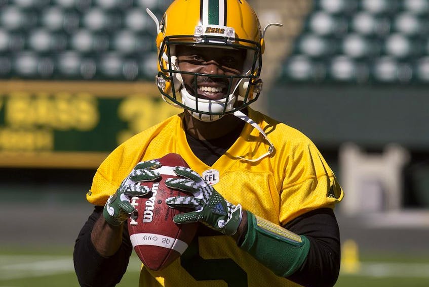 Kevin Glenn takes part in the opening day of Edmonton Eskimos training camp at Commonwealth Stadium, in Edmonton on Sunday, May 20, 2018. 