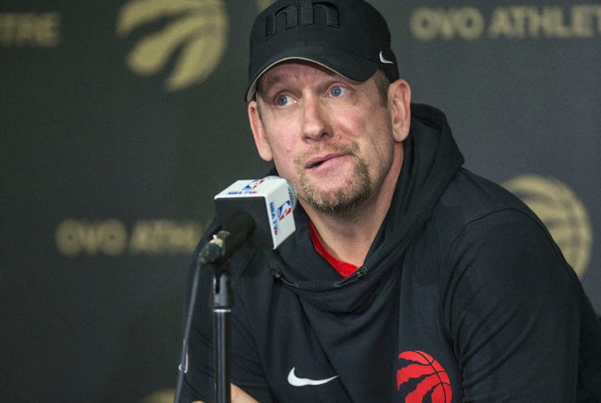 Toronto Raptors head coach Nick Nurse at a presser after practice in Toronto, Ont. on Tuesday April 30, 2019.