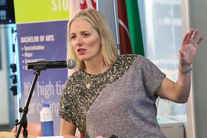 Minister of Environment and Climate Change Catherine McKenna is seen speaking at Laurentian University in Sudbury, Ont., on March 7, 2019.