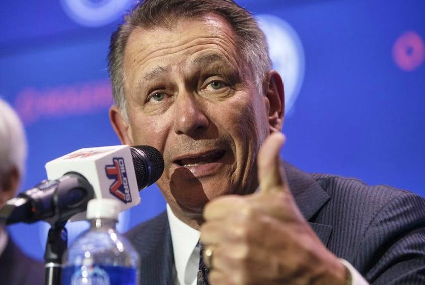 Newly named Edmonton Oilers general manager Ken Holland speaks at a press conference in Edmonton on May 7, 2019.