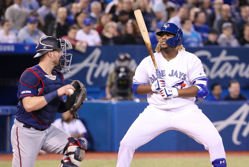 Blue Jays’ Vladimir Guerrero Jr. is called out on strikes during the second inning last night against the Minnesota Twins at Rogers Centre. (GETTY IMAGES)