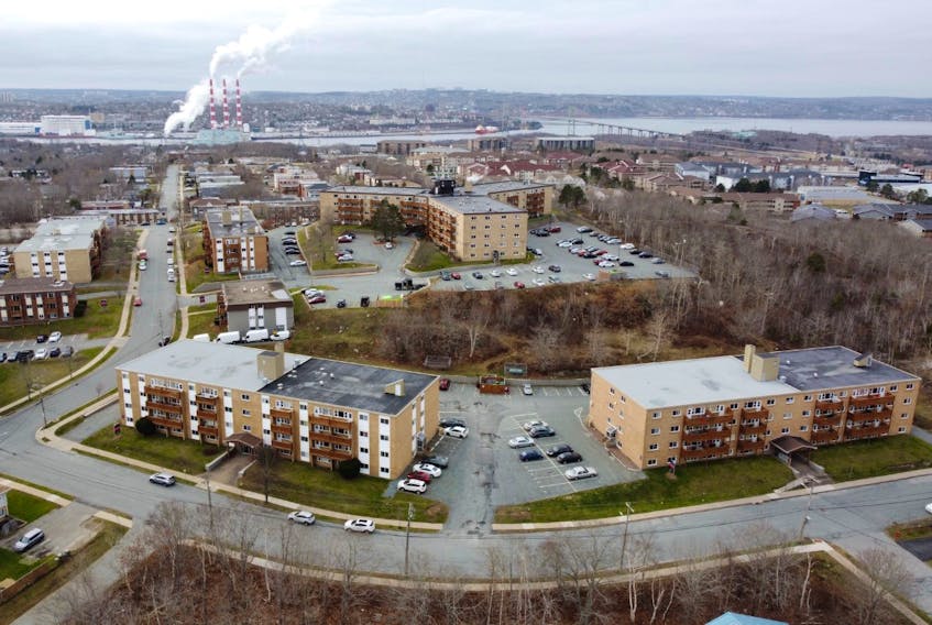 A drone's-eye view of apartment buildings in north-end Dartmouth, taken Wednesday, Nov. 25, 2020.