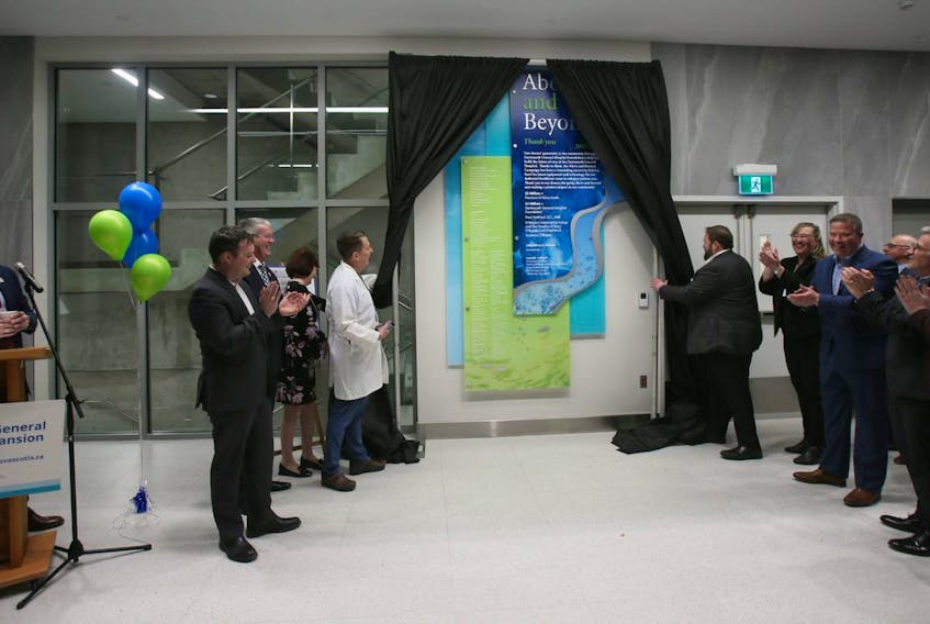 The donor wall for the Above and Beyond Campaign, is unveiled in the Neville J. Gilfoy Wing of the Dartmouth General hospital, Wednesday, Jan. 22, 2020.