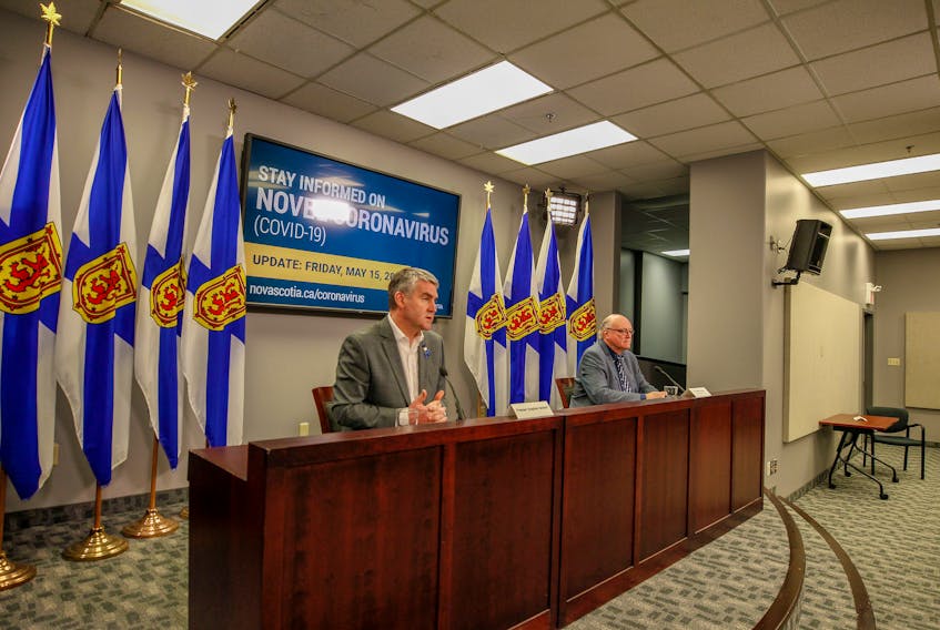 Premier Stephen McNeil and Robert Strang, Nova Scotia's chief medical officer of health, give their regular COVID-19 update Friday, May 15, 2020.